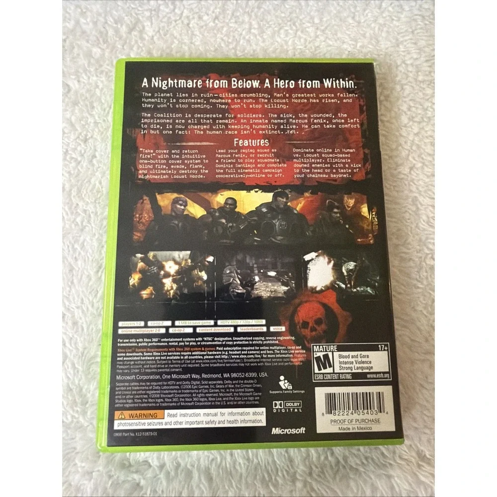 Gears of War Microsoft Xbox 360 Complete CIB Mature 2006 Epic Video Game